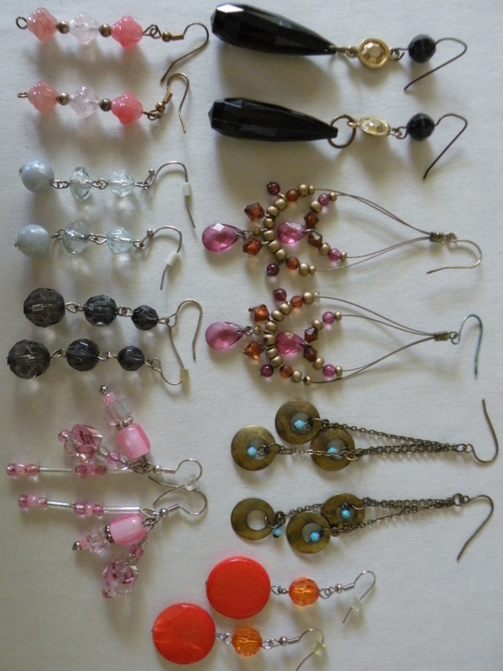 Lot 8 pair of Mixed Style Long Beaded Dangle Pierced Earrings Vintage to NOW.